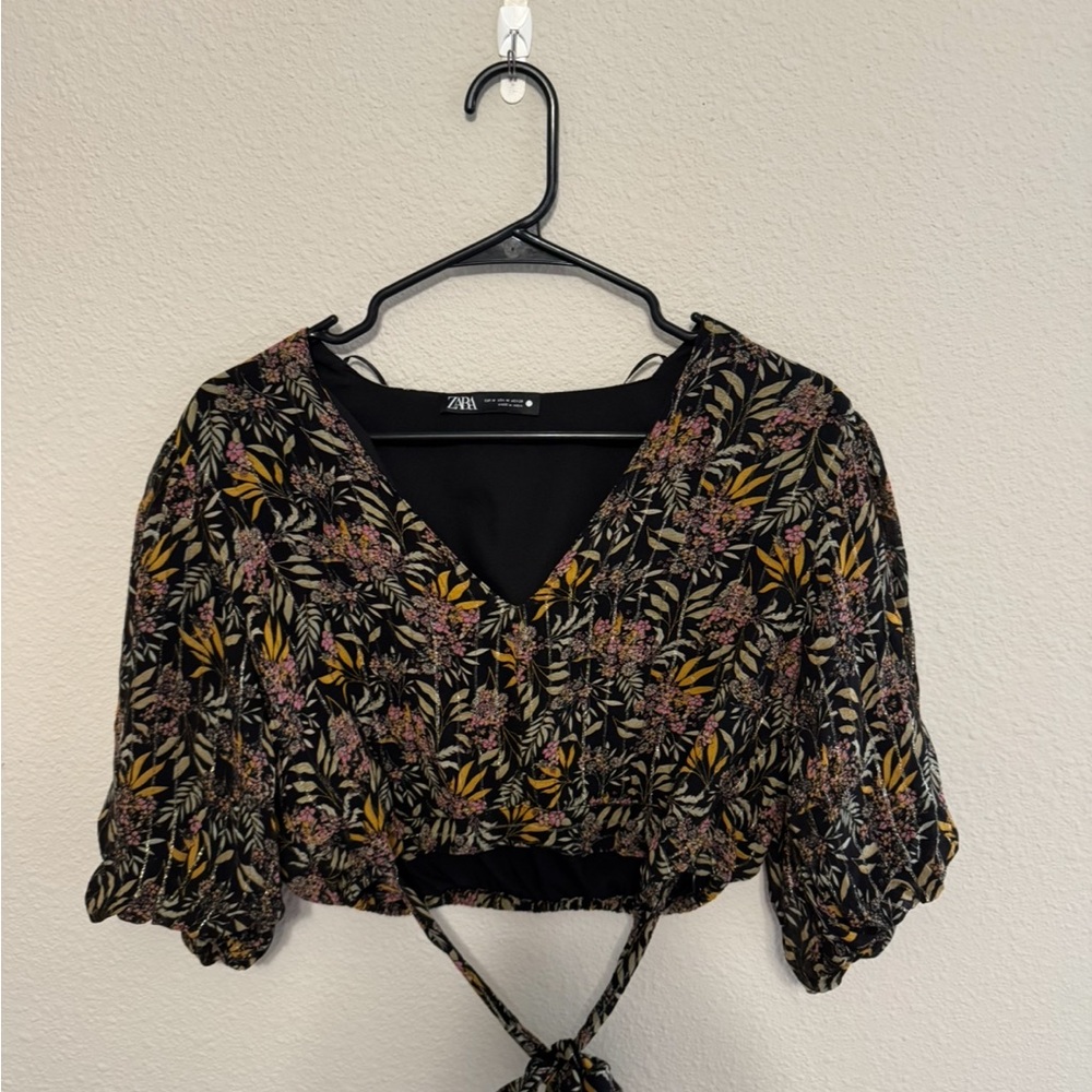 Zara Black Multicolor Floral Blouse